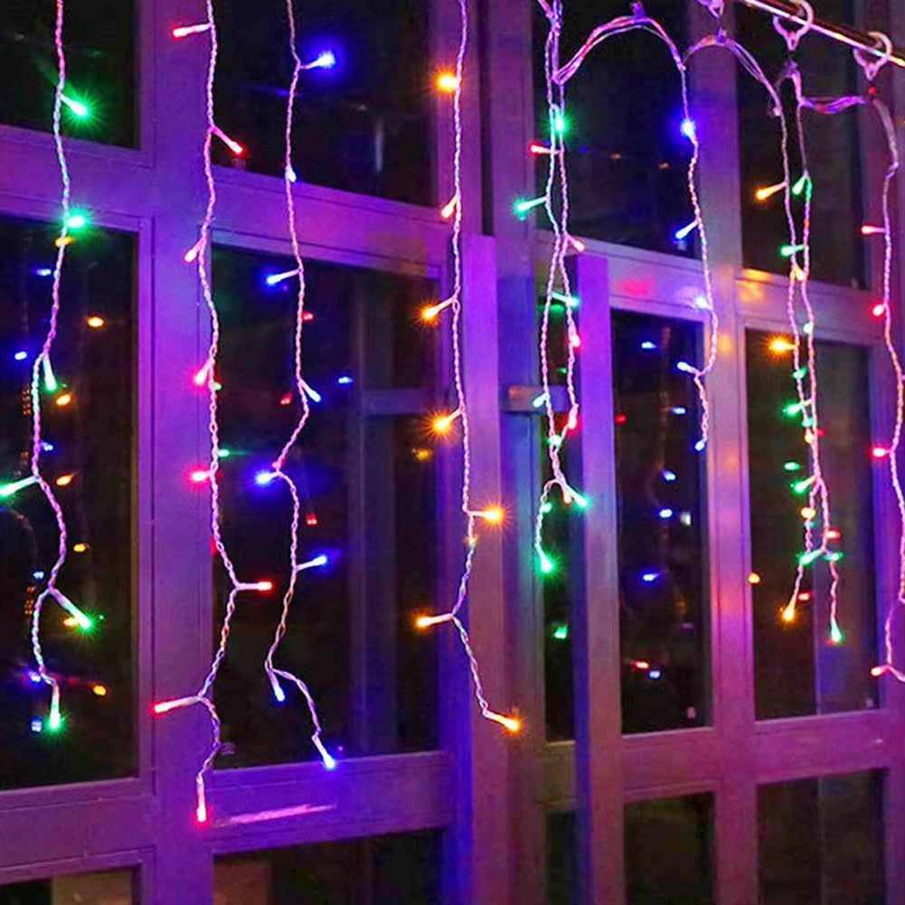 LED Icicle Lights Outdoor, Christmas Lights LED Curtain Icicle String Lights Plug in Xmas Tree Fairy String Lights with 8 Modes