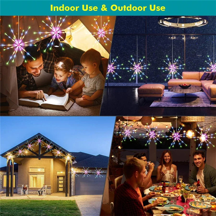 Battery Operated LED Firework Fairy String Lights Outdoor Meteor Shower Christmas Lights Garland for Garden Wedding Party Decor