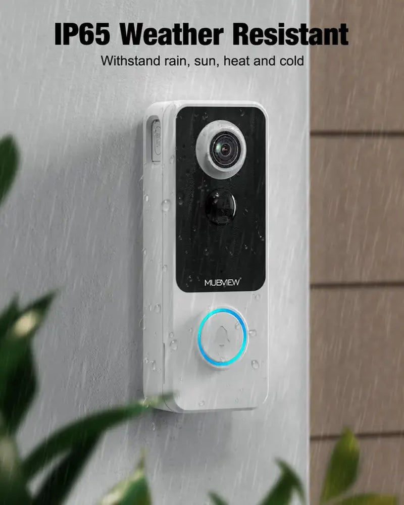 MUBVIEW Smart Video Doorbell : with Battery, Wireless Smart Doorbell Camera / HD Video, Adhesive Sticks to Walls, 1:1 Aspect Ratio, Head-To-Toe View, 2-Way Audio, Color Night Vision, Smartphone, Alexa & Google, Chime Included, Wirelesscamera