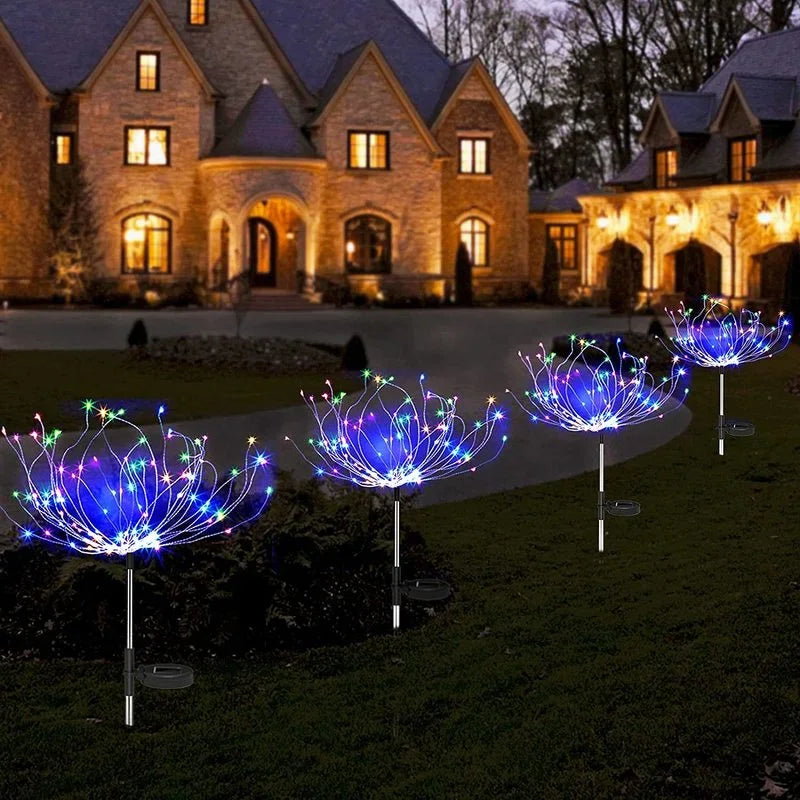 Solar LED Firework Lights Outdoor Grass Dandelion Fireworks Lamp Flash String Lights for Garden Lawn Landscape Christmas Lights