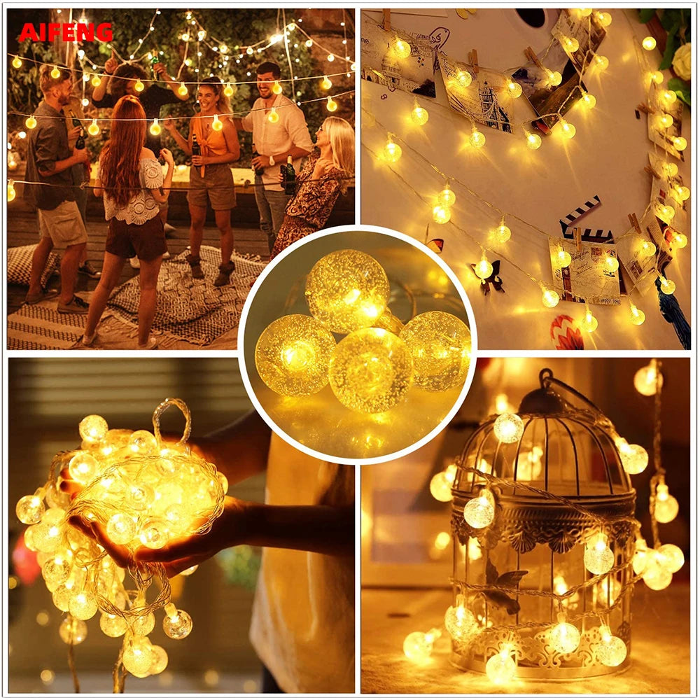 LED String Lights Fairy Bubble Ball Lamp Holiday Lighting Garland Battery USB Indoor for Christmas Wedding Decoration