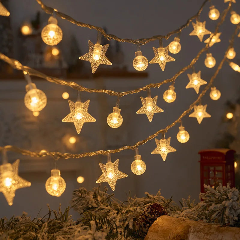 1.5/3M Christmas Lights Snowflake String Lights Fairy Lights Waterproof Star Ball LED Lamp for Home Christmas Tree Garden Decor